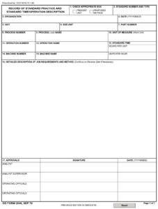 Dd Form 2046 – Record Of Standard Practice And Standard Time Operation 