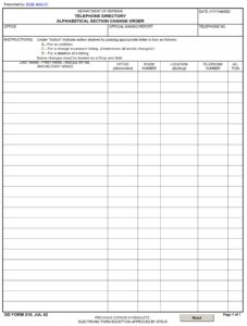 DD Form 218 – Telephone Directory Alphabetical Section Change Order ...