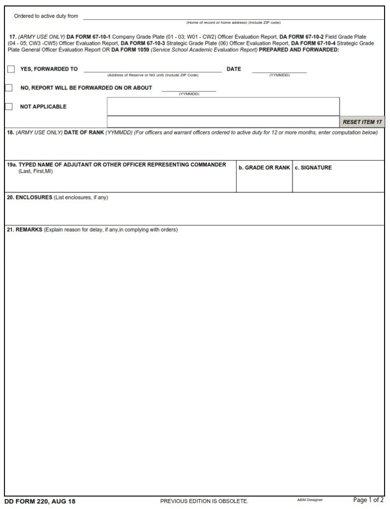 DD Form 220 – Active Duty Report - DD Forms