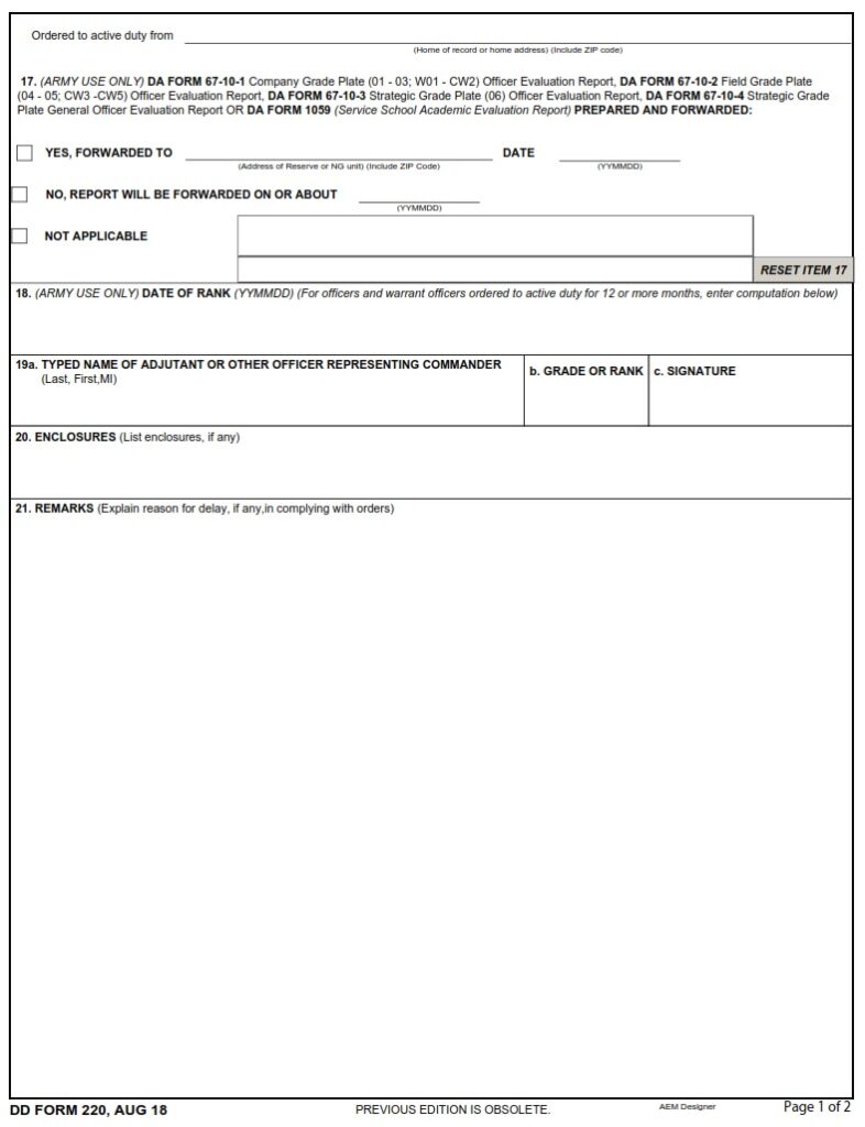 DD Form 220 Active Duty Report DD Forms
