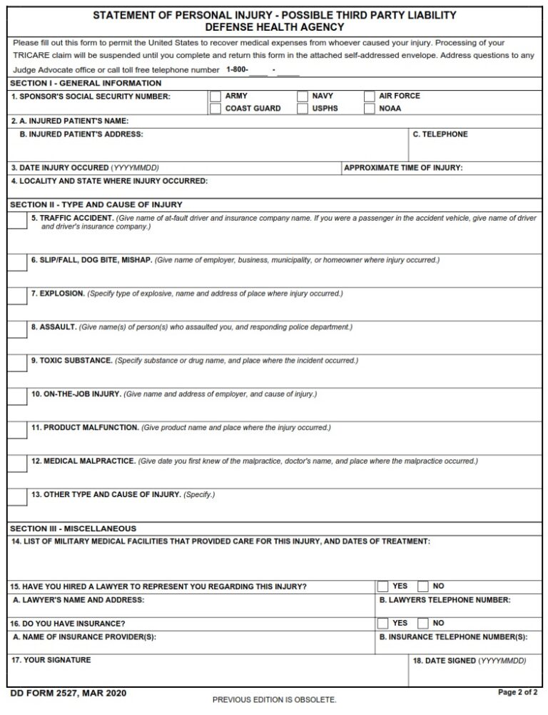 DD Form 2527 – Statement of Personal Injury - DD Forms