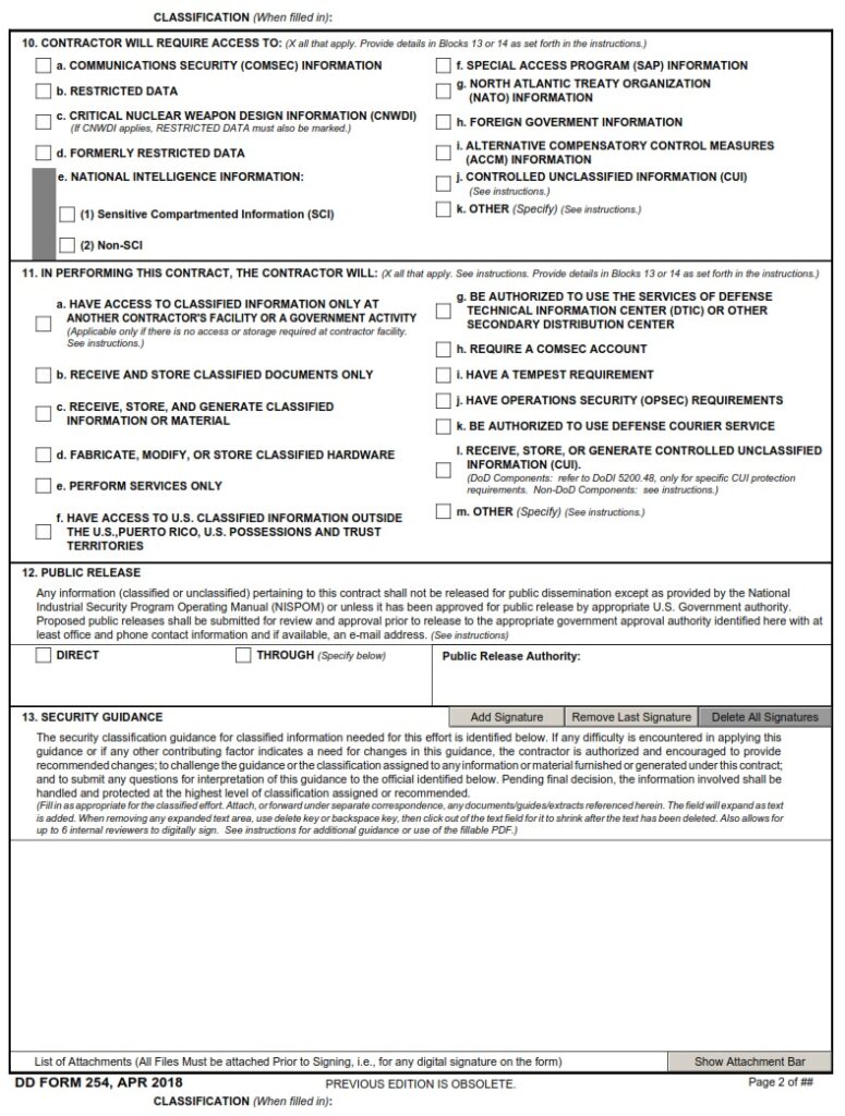 Dd Form 254 – Department Of Defense Contract Security Classification 