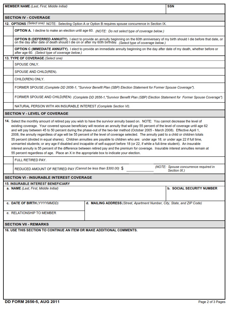 DD Form 2656 5 Reserve Component Survivor Benefit Plan RCSBP