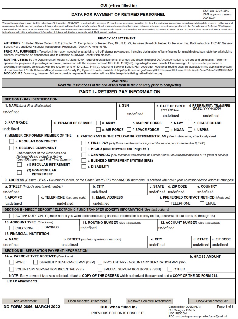 DD Form 2656 Data For Payment Of Retired Personnel DD Forms