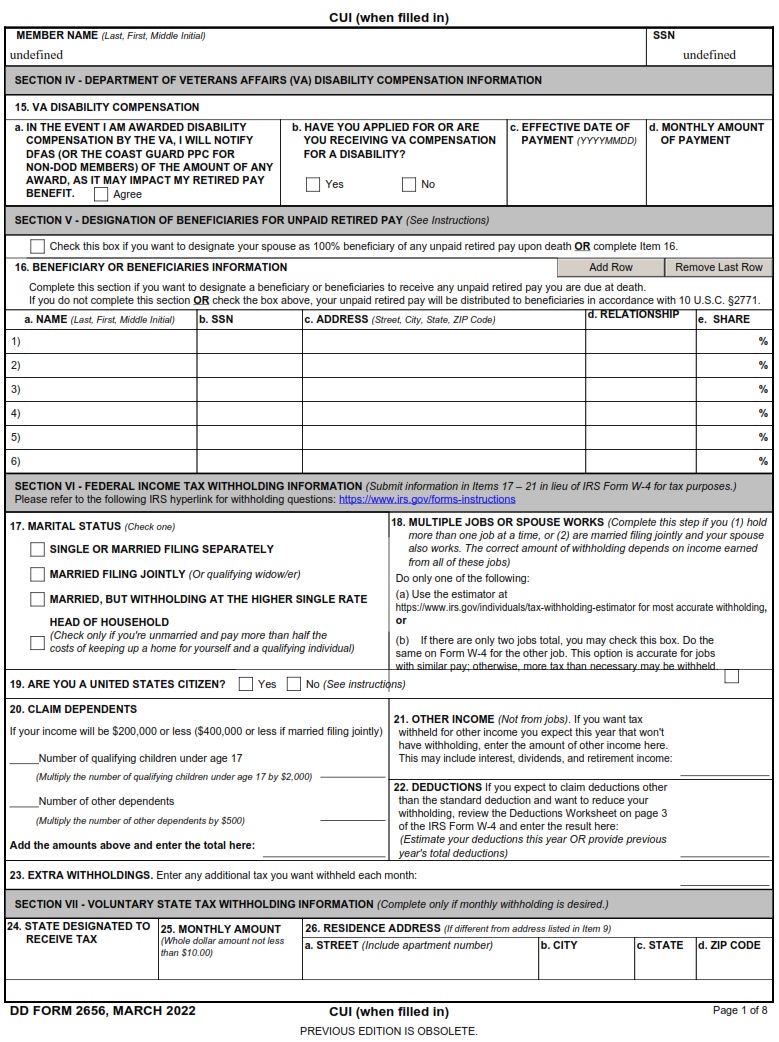DD Form 2656 Data For Payment Of Retired Personnel DD Forms DD Form 2656 Data For Payment Of Retired Personnel DD Forms