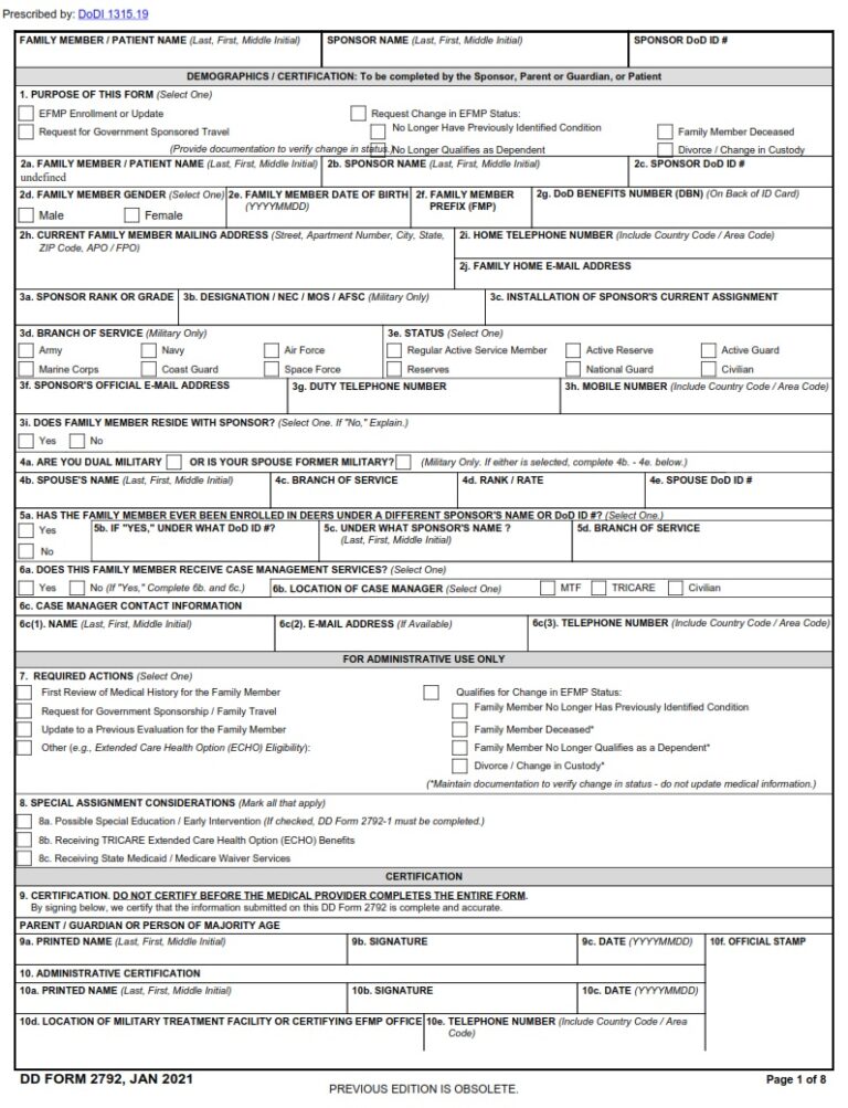 DD Form 2792 – Family Member Medical Summary - DD Forms