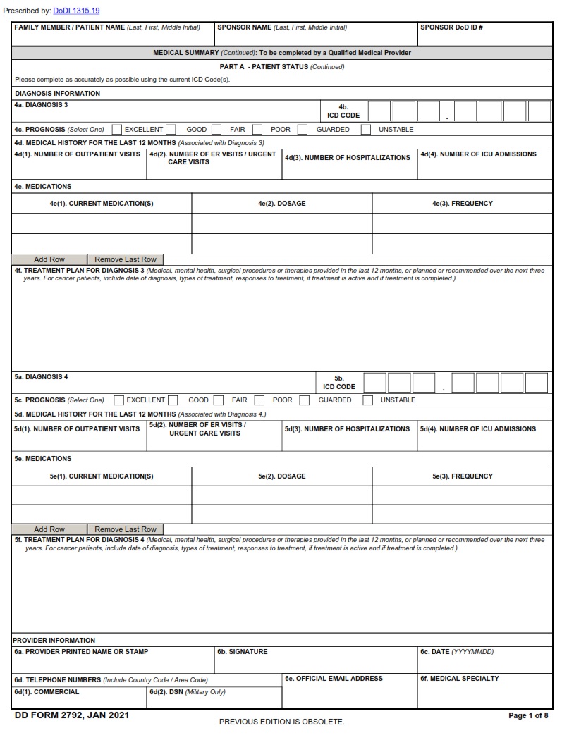 DD Form 2792 Family Member Medical Summary DD Forms