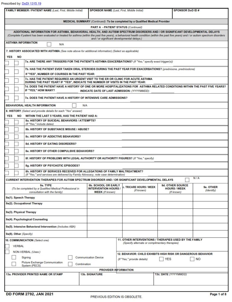 DD Form 2792 – Family Member Medical Summary - DD Forms