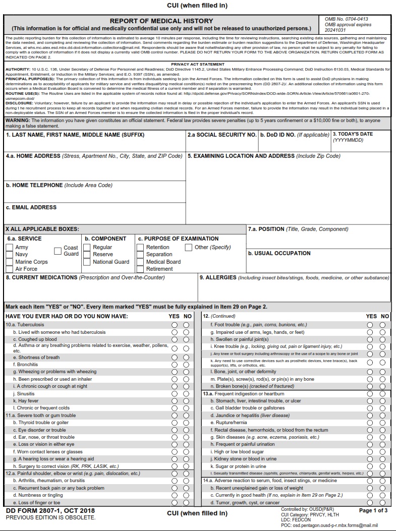 DD Form 2807 1 Report Of Medical History DD Forms