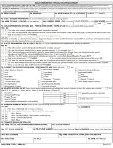 DD Form 2792-1 – Early Intervention / Special Education Summary - DD Forms