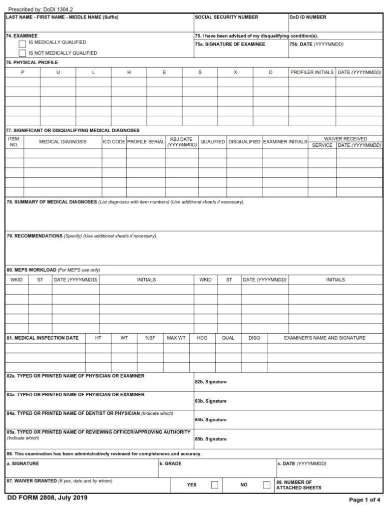 DD Form 2808 – Accessions Medical History Report - DD Forms