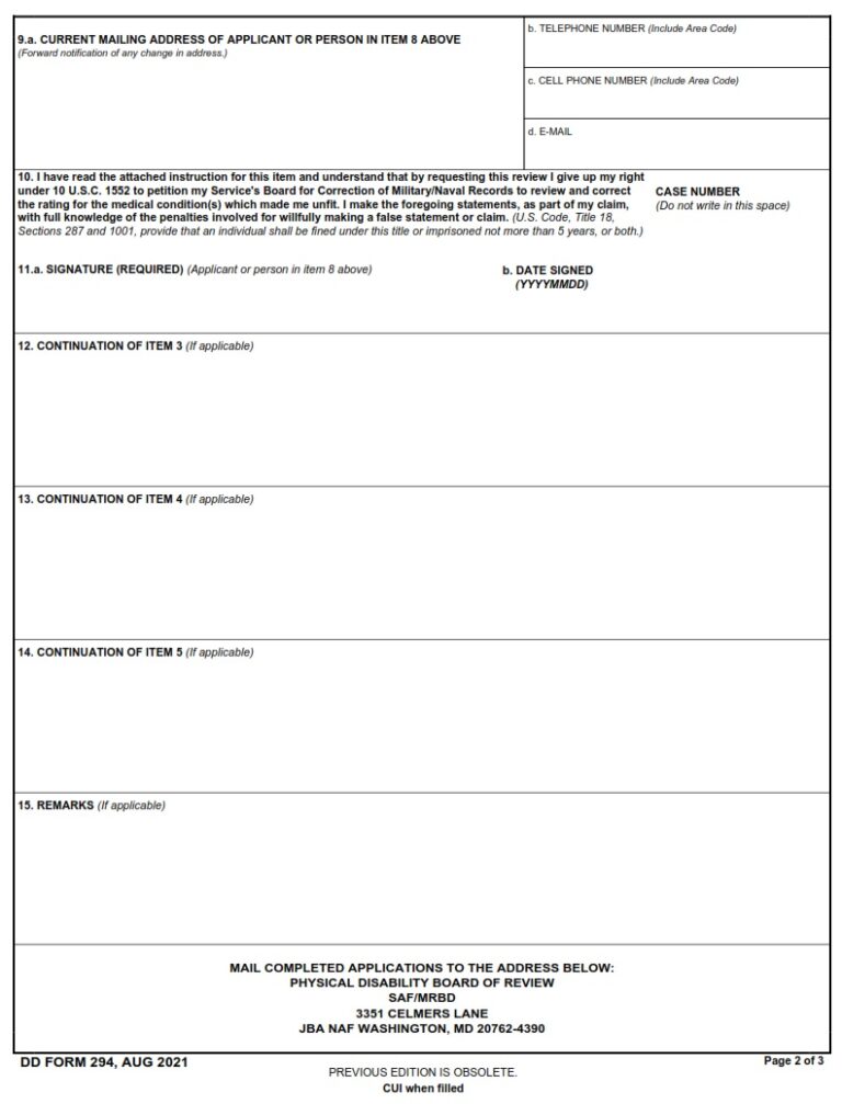 DD Form 294 – Application for a Review by the Physical Disability Board ...