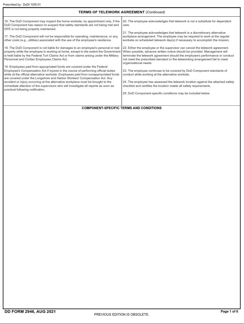 DD Form 2946 Department Of Defense Telework Agreement DD Forms