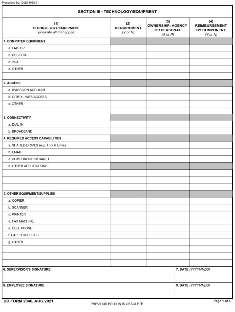 DD Form 2946 – Department of Defense Telework Agreement - DD Forms