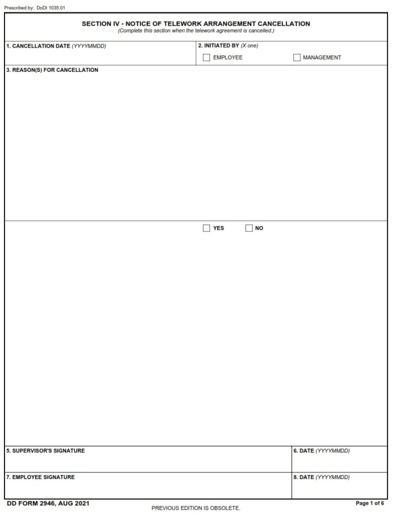 Dd Form 2946 Department Of Defense Telework Agreement Dd Forms