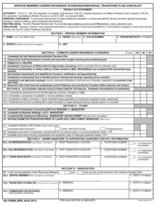 DD Form 2958 – Service Member Career Readiness Standards/Individual ...