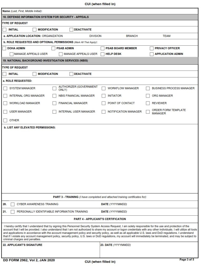 DD Form 2962V2 – Personnel Security System Access Request (PSSAR ...