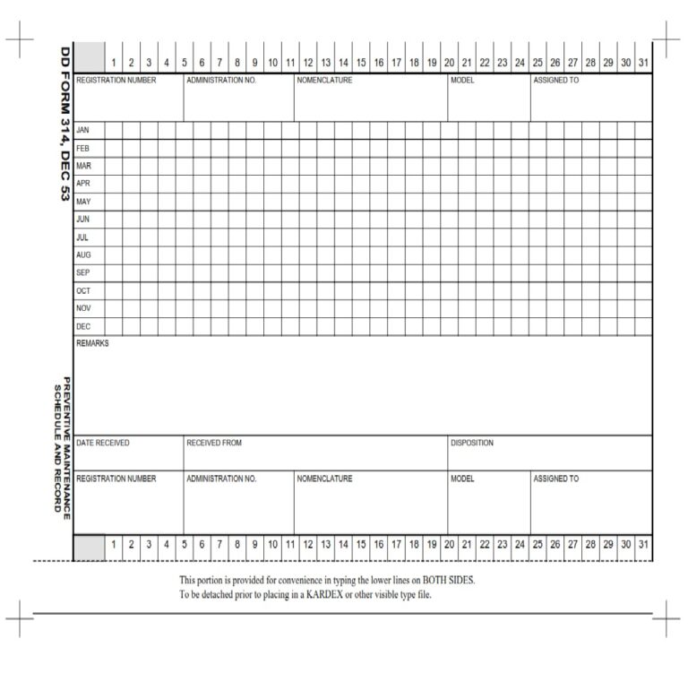 DD Form 314 – Preventive Maintenance Schedule and Record - DD Forms