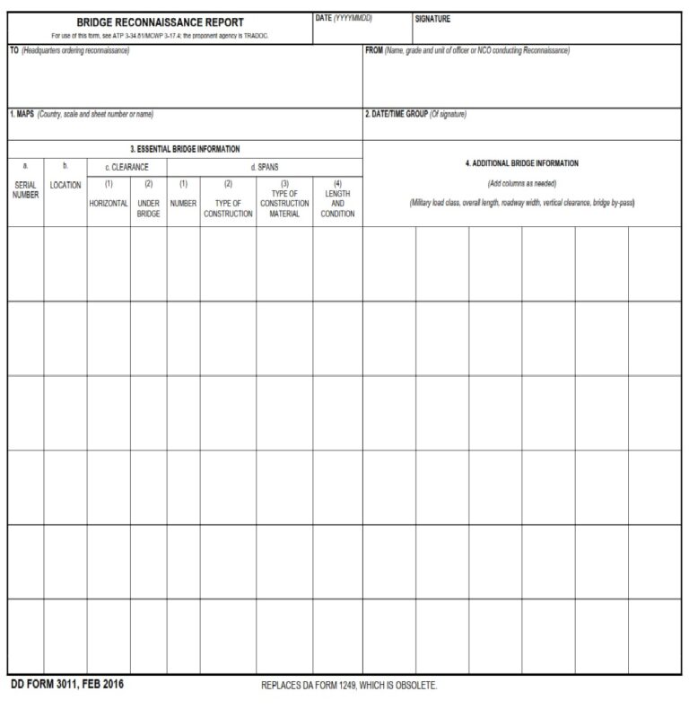 DD Form 3011 – Bridge Reconnaissance Report - DD Forms