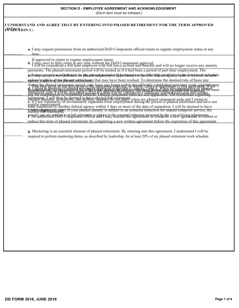 DD Form 3018 Phased Retirement Request And Agreement DD Forms