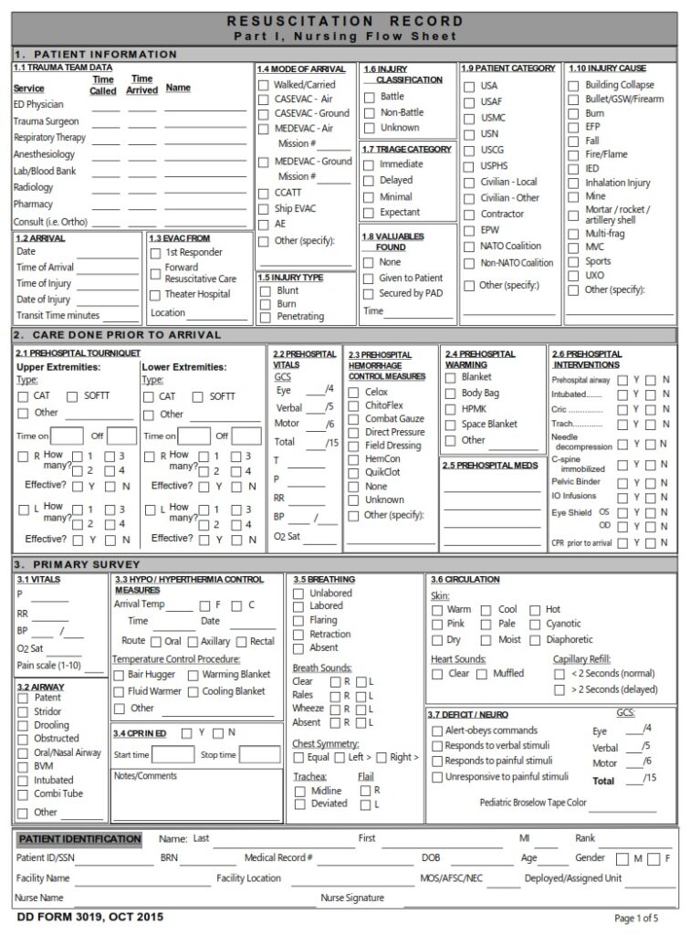 DD Form 3019 – Resuscitation Record - DD Forms