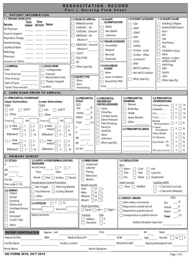 DD Form 3019 Resuscitation Record DD Forms
