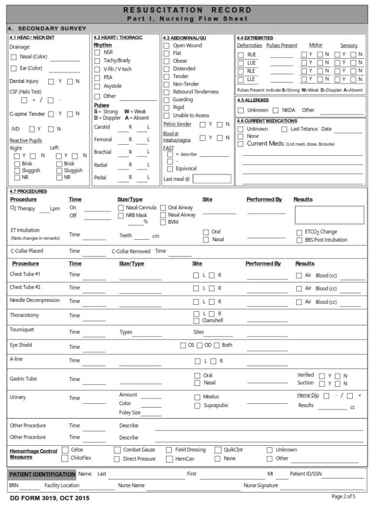 DD Form 3019 – Resuscitation Record - DD Forms