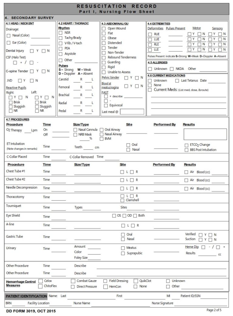 Dd Form 3019 – Resuscitation Record - Dd Forms