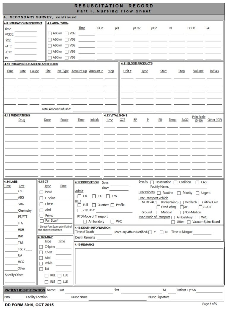 DD Form 3019 – Resuscitation Record - DD Forms