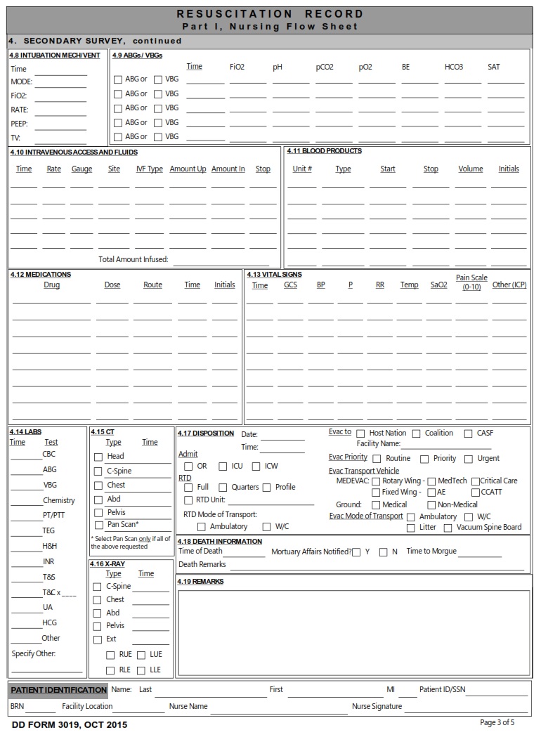DD Form 3019 Resuscitation Record DD Forms