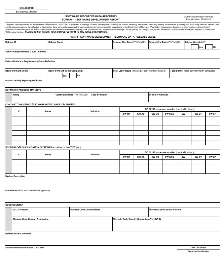 DD Form 3026-1 – Software Development Report - DD Forms