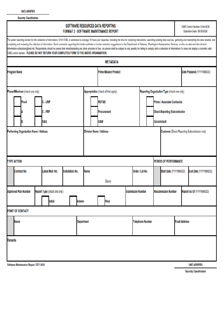 DD Form 3026 2 Software Maintenance Report DD Forms