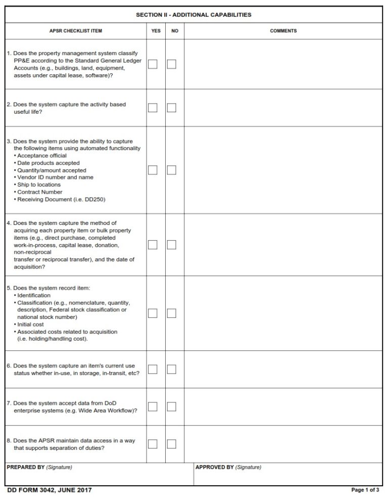 DD Form 3042 Accountable Property System of Records (APSR) Equipment