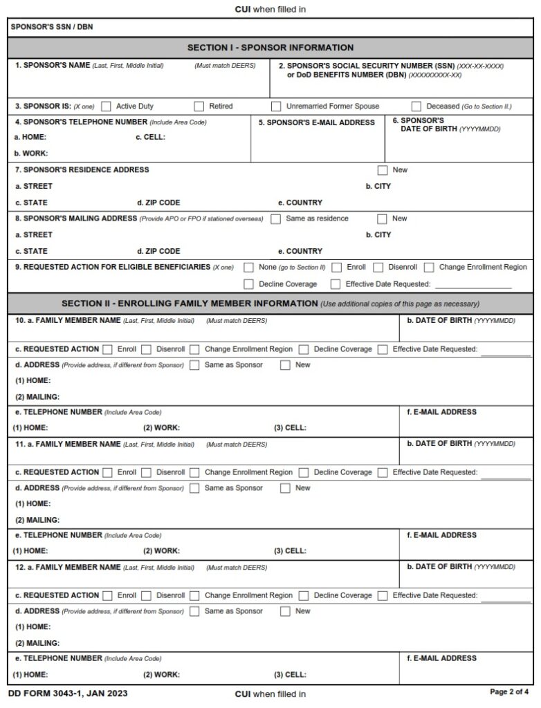 Dd Form Tricare Select Enrollment Disenrollment And Change Form East Dd Forms