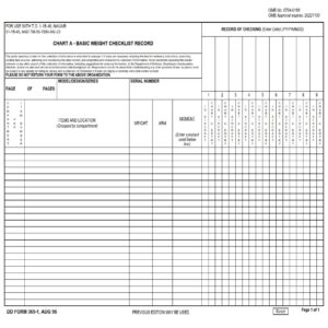 DD Form 365-1 – Chart A – Basic Weight Checklist Record - DD Forms