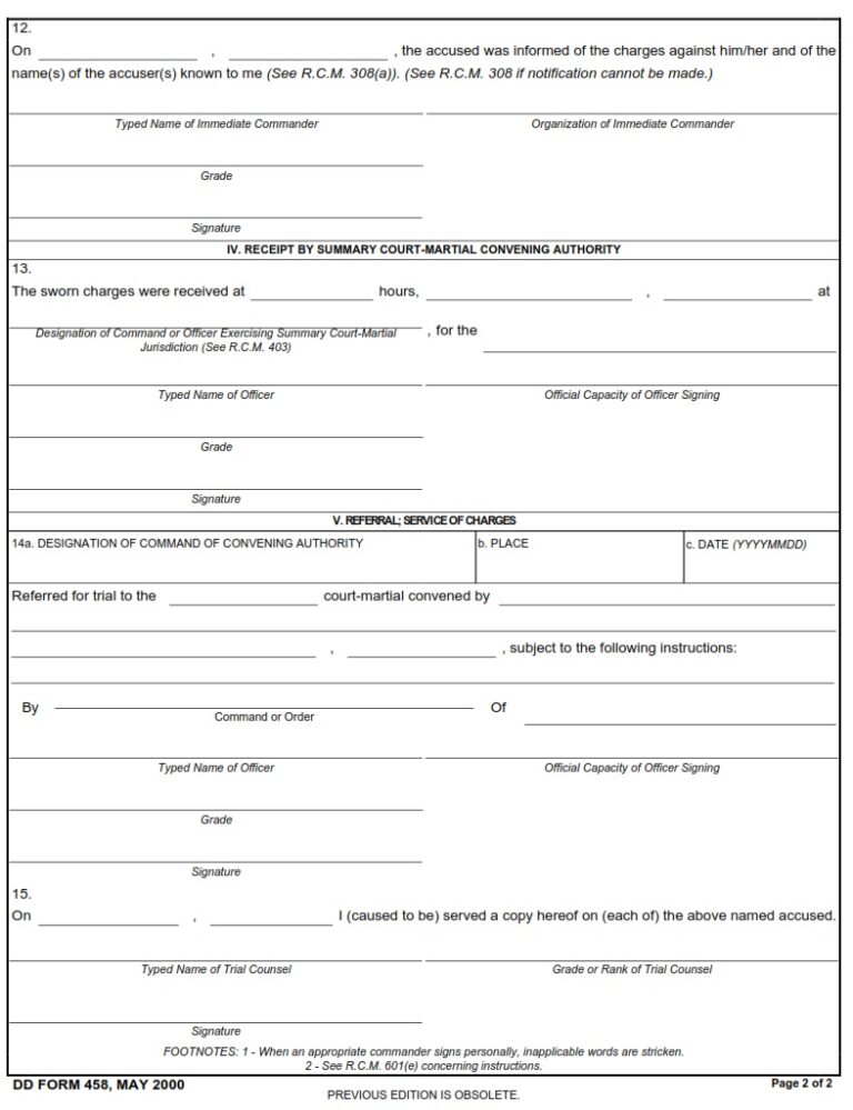 DD Form 458 – Charge Sheet - DD Forms