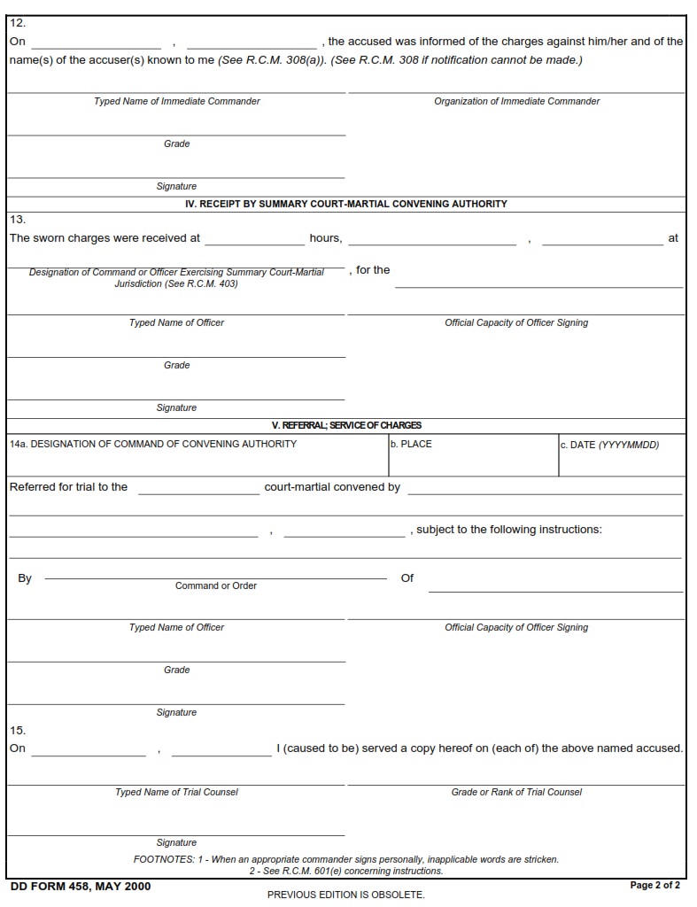 DD Form 458 Charge Sheet DD Forms