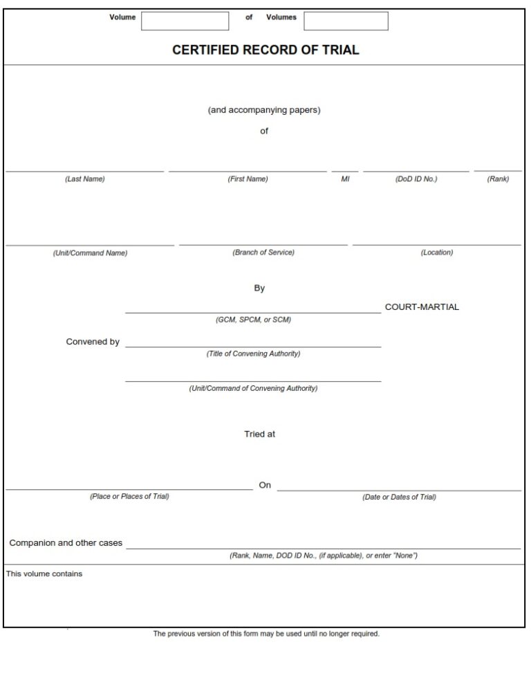 DD Form 490 – Certified Record of Trial (pages 1-4 only) (page 5 only ...
