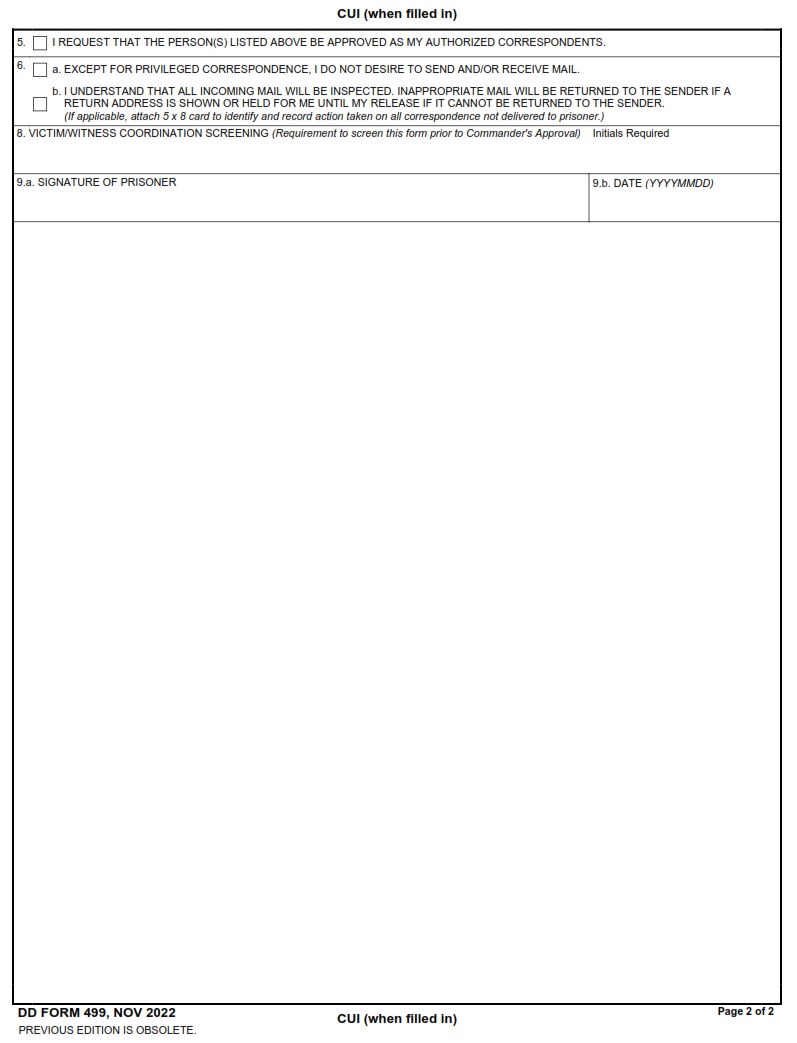 DD Form 499 Prisoner s Mail And Correspondence Record DD Forms