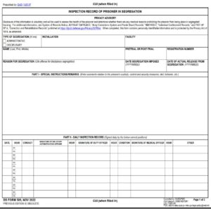 DD Form 509 – Inspection Record of Prisoner in Segregation - DD Forms