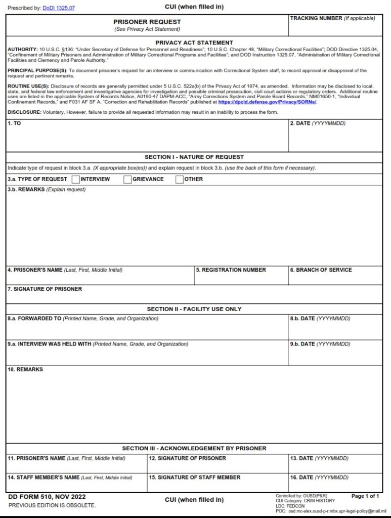 DD Form 510 Prisoner Request DD Forms dd-form-510-prisoner-request-dd-forms