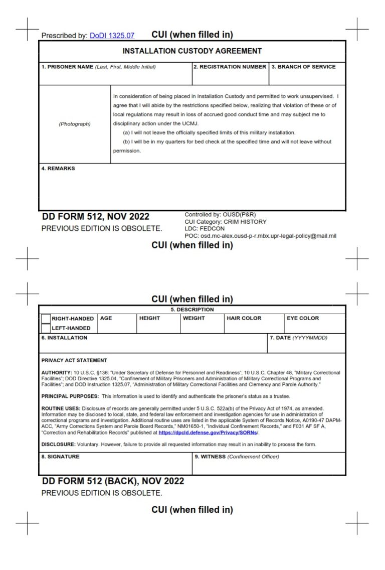 DD Form 512 Installation Custody Agreement DD Forms dd-form-2715-clemency-parole-submission-dd-forms