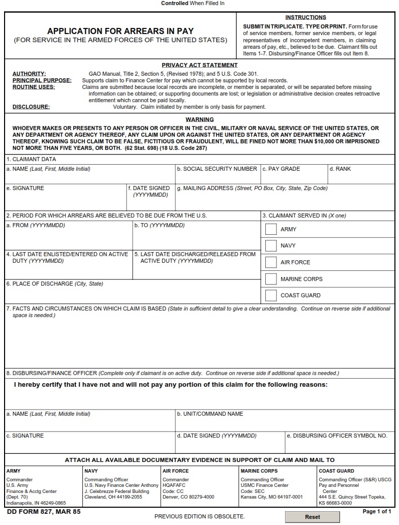 DD Form 827