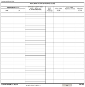 DD Form 885 – Money Order Control Record - DD Forms