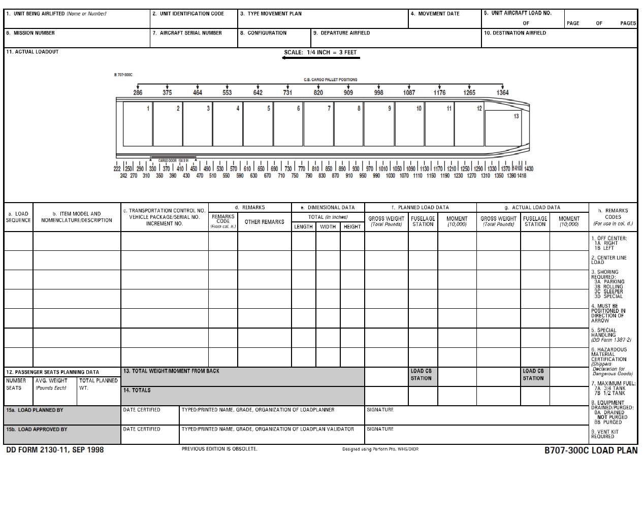 DD Form 2130 11 B707 300C Load Plan DD Forms