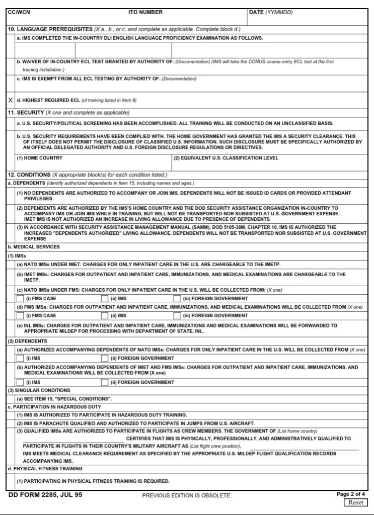 DD Form 2285 – Invitational Travel Order (ITO) for International ...