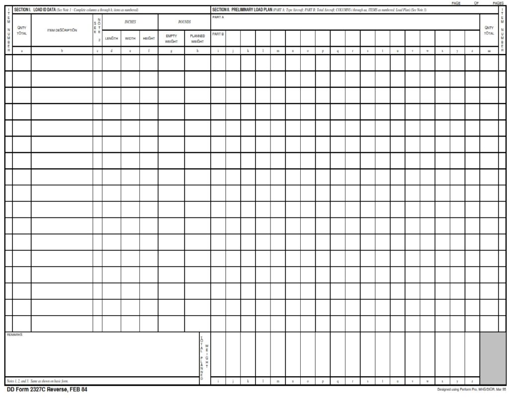 DD Form 2327C – Aircraft Utilization Plan, Unit (Continuation) - DD Forms