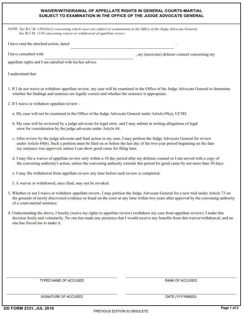 DD Form 2331 - Page 1