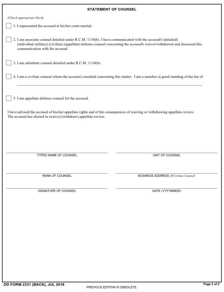 DD Form 2331 - Page 2