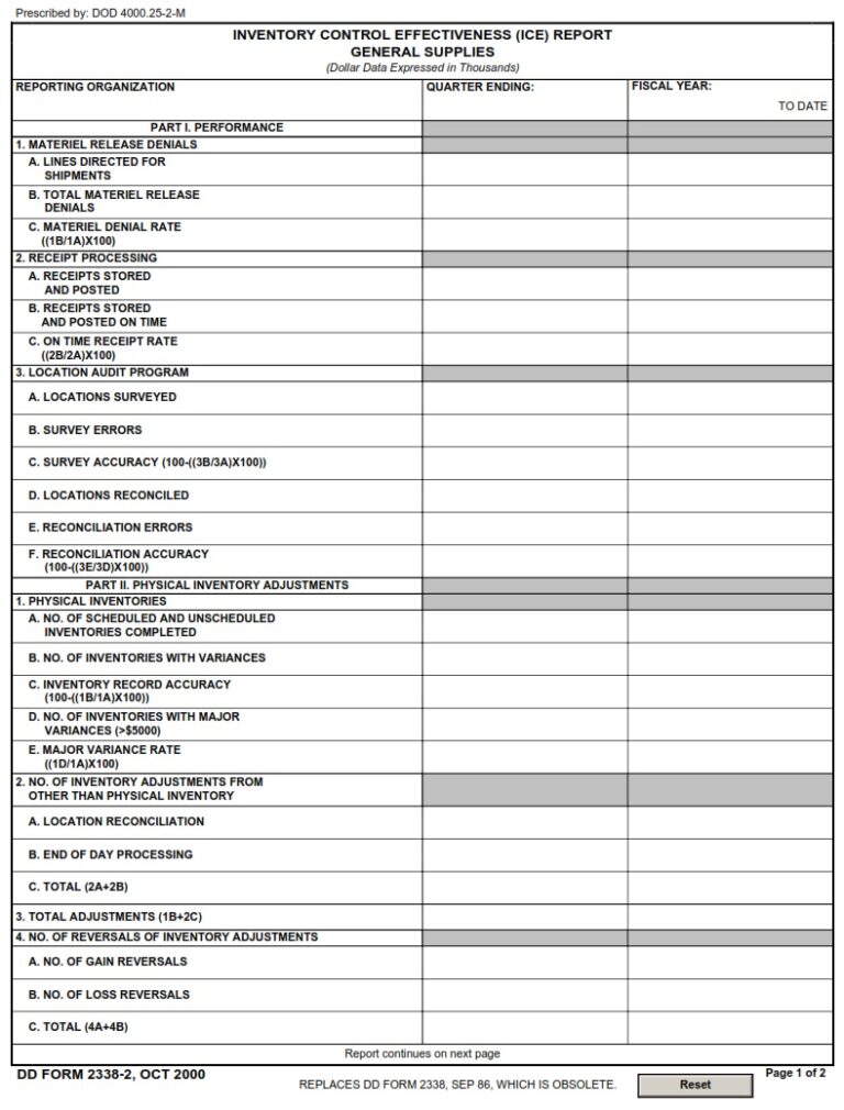 DD Form 2338-2 – Inventory Control Effectiveness (ICE) Report General ...